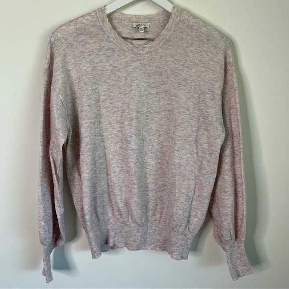 Ella Moss Maggie scalloped crewneck puffed sleeve heathered pink sweater medium - Picture 1 of 7